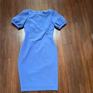 ANTONIO MELANI Blue Puff Sleeve Sheath Midi Dress